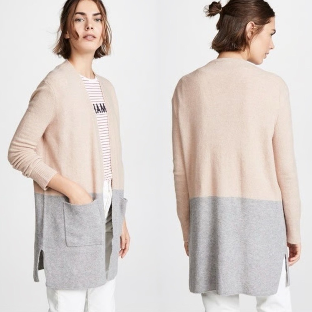 Madewell Cardigan Sweater Long Cream Grey Colorblock Oversized SZ XS. EUC